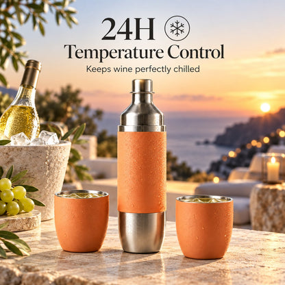 🍷✨All-in-One Insulated Wine Flask & 2 Magnetic Tumblers – 750ml Portable Set