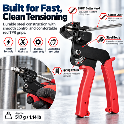 🔥 Heavy-Duty Stainless Steel Cable Tie Gun Kit 🔧💪 – Professional Metal Zip Tie Tensioning & Cutting Tool ✂️⚡ with 100 Self-Locking Stainless Steel Ties 🔩🚗 | Strong & Secure Fastening
