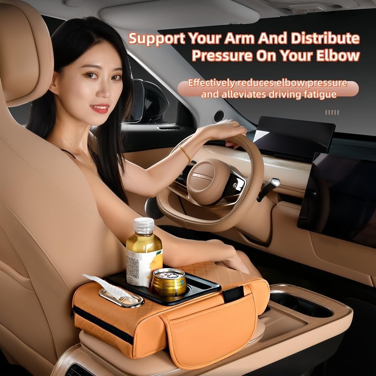 🚗✨4-in-1 Car Armrest Storage Organizer – Cup Holder, Phone Stand & Center Console Storage Bag