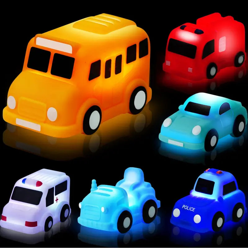6-Pack Light-Up Bath Vehicles – Flashing Cars & Trucks for Toddler Tub Fun