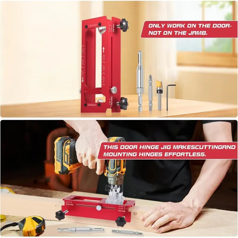 GJANSH Door Hinge Jig - Door Hinge Cut Out Tool for Door & Cabinet Hinges, Adjustable Mortising Template Fits 2.5" to 5" Hinges with 1/4" & 5/8" Radius & Square Corner Tools summerwins