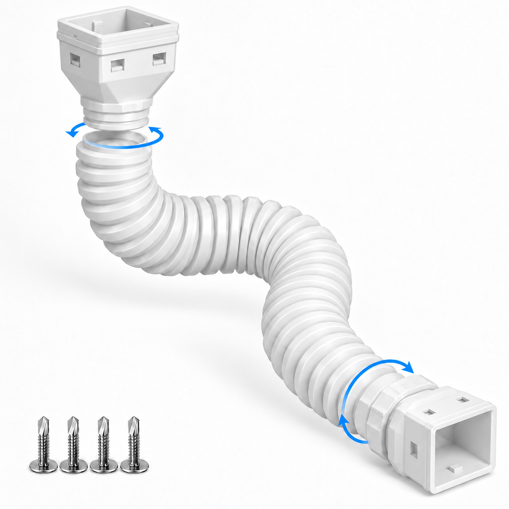 White flexible downspout extension