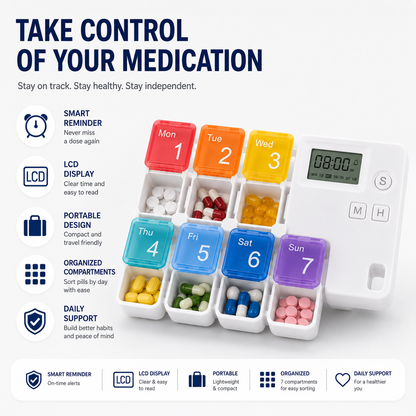 💊Smart Timed Reminder Pill Organizer | 7-Day Medication Alarm Box