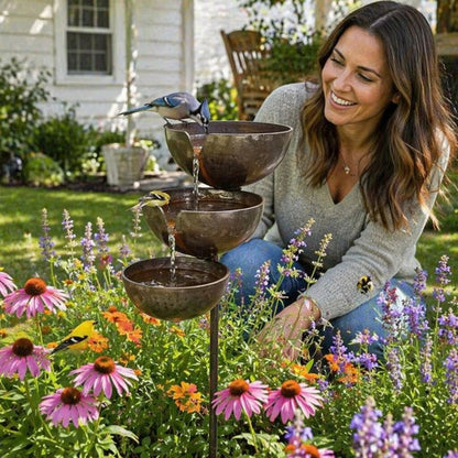 🔥Bring Life Back To Your Garden – Peaceful Cascading Rain Catcher Bird Bath For Welcoming Garden Wildlife🌿🐦