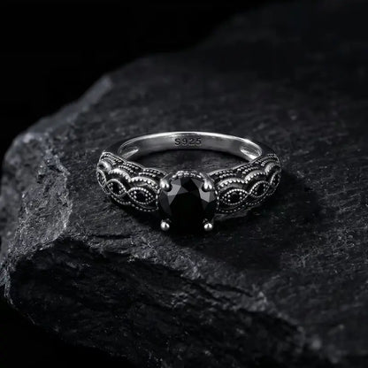 Sterling Silver Vintage Black Synthetic Obsidian Ring
