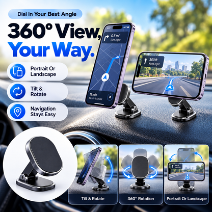 📱🚗 Foldable 360° Magnetic Car Phone Mount – Compact Multi-Angle Holder 🧲