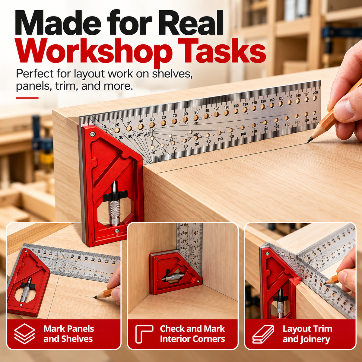 🛠️📐Precision Woodworking Layout Square – Multi-Function Angle & Marking Tool