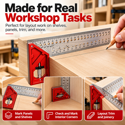 🛠️📐Precision Woodworking Layout Square – Multi-Function Angle & Marking Tool