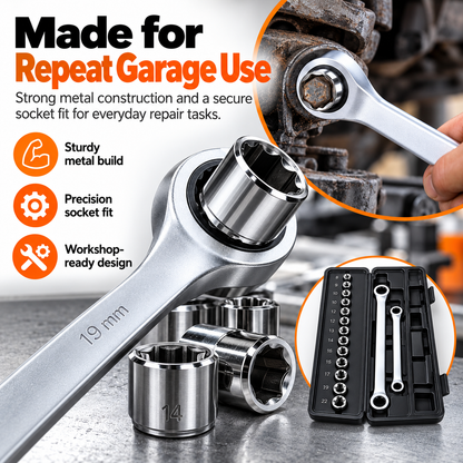 🔩15-in-1 Compact Ratcheting Wrench & Socket Set – Built for Tight-Space Repairs