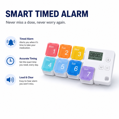 💊Smart Timed Reminder Pill Organizer | 7-Day Medication Alarm Box