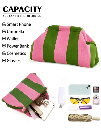 Women's Striped/diamond Dot Cloud Handbag, Clip-Top Crossbody Bag