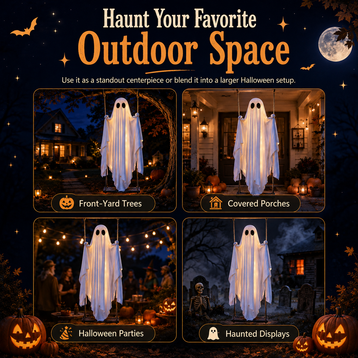 👻Haunted Swinging Ghost Halloween Yard Decoration – Hanging Outdoor Decor
