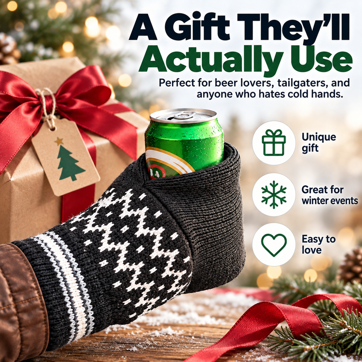 🧤 Cold Drink Warm Hand Knit Can Holder Mitt Set – Winter Tailgate Glove