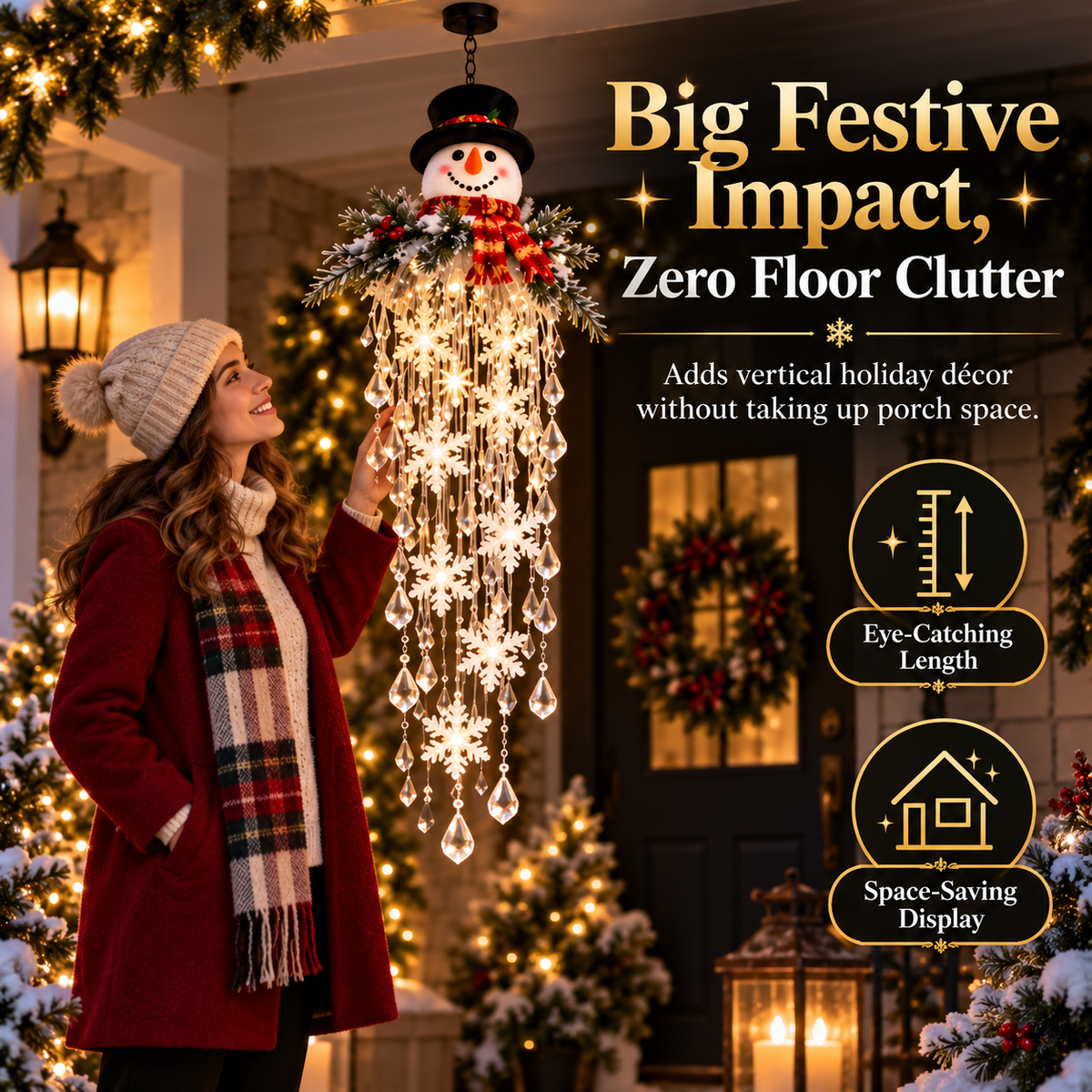 ☃️Christmas Crystal Cascade Hanging Snowflake Light – 4 Festive Holiday Styles