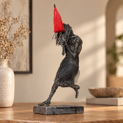 Handmade Wire Art Sculptures – Expressive Red-Accent Figurines for Home & Office