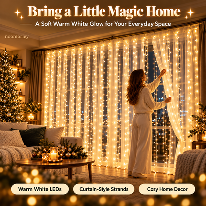 🎄 Christmas Curtain Lights – Warm White LED Window Lights with Remote Control
