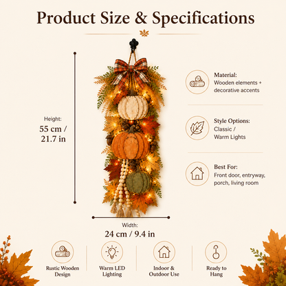 🏡🎃Rustic Wooden Pumpkin Door Hanging with Warm LED Lights