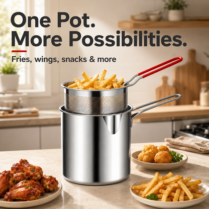 1 Set Stainless Steel Stock Fry Pot with Strainer Basket,Fry Pot with Basket and Lid for Frying Shrimp Chicken Fries
