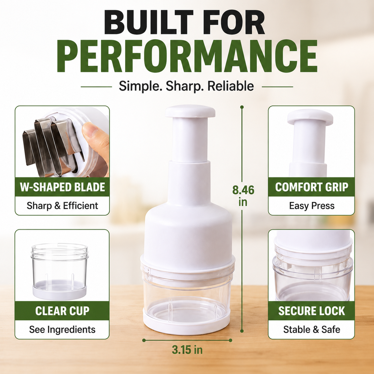 10-Second Quick-Prep Vegetable Chopper – Easy Press Food & Garlic Slicer