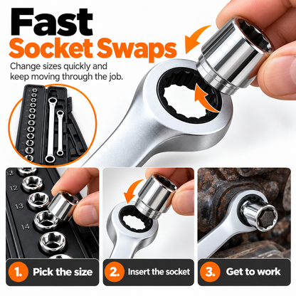🔩15-in-1 Compact Ratcheting Wrench & Socket Set – Built for Tight-Space Repairs