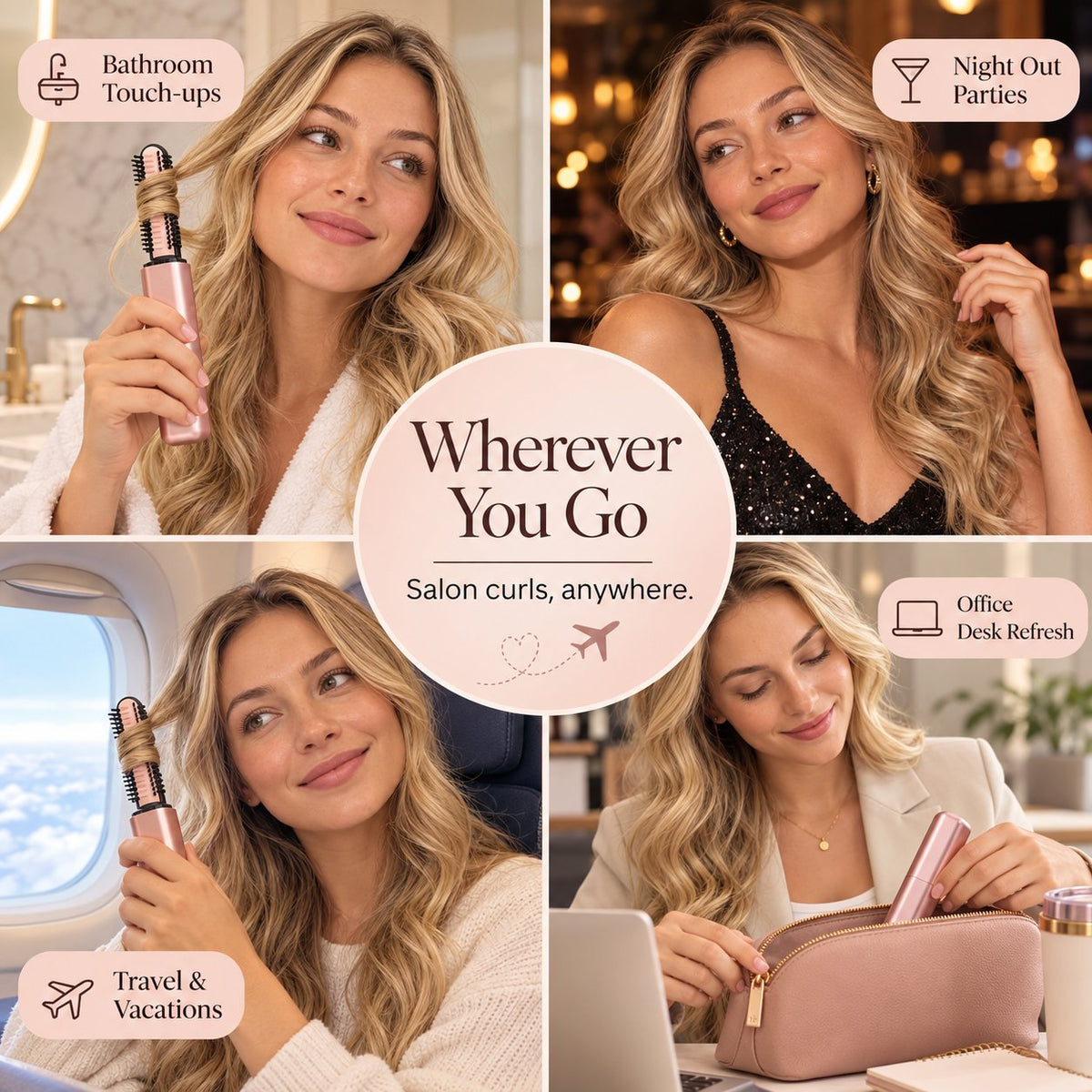 Portable cordless hair curler for travel, work and quick touch-ups