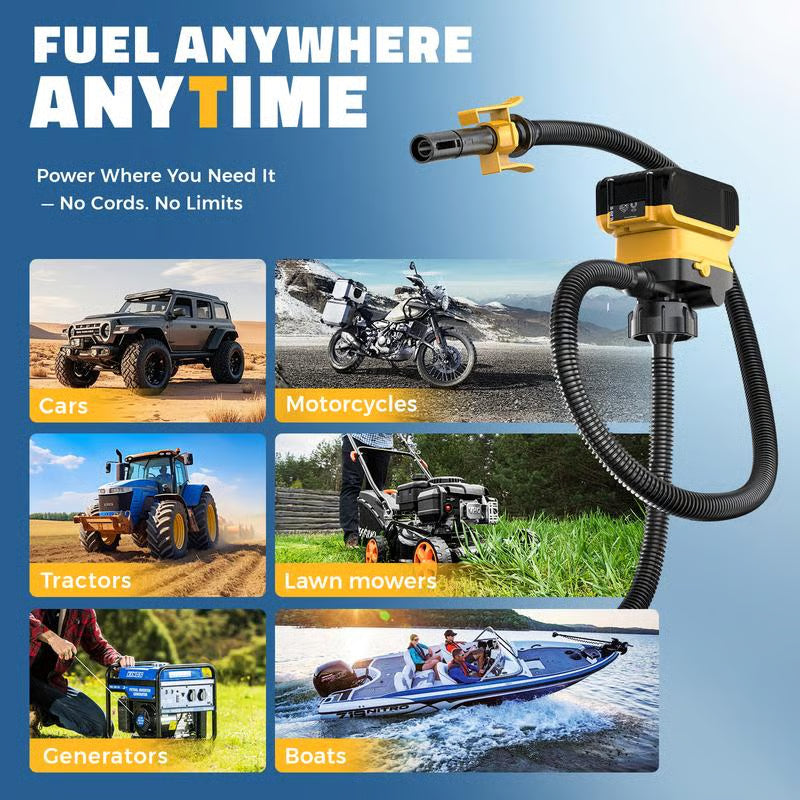 Cordless liquid transfer pump for cars, motorcycles, lawn equipment, generators and boats