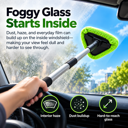 🚗✨Extendable Windshield Cleaning Tool Set – Reach-Anywhere Interior Glass Cleaner with Washable Microfiber Pads