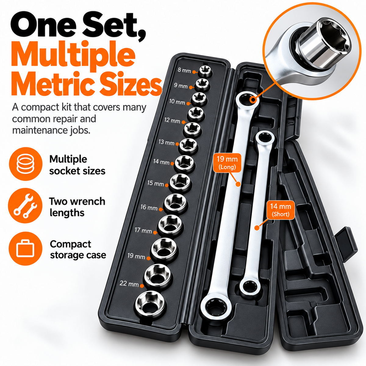 🔩15-in-1 Compact Ratcheting Wrench & Socket Set – Built for Tight-Space Repairs