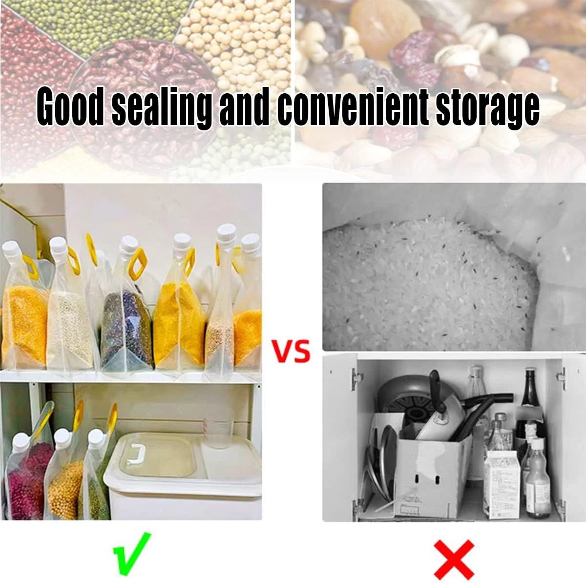 🌾Reusable Airtight Grain Storage Bags | Keep Your Food Fresh & Pantry Neat🔒