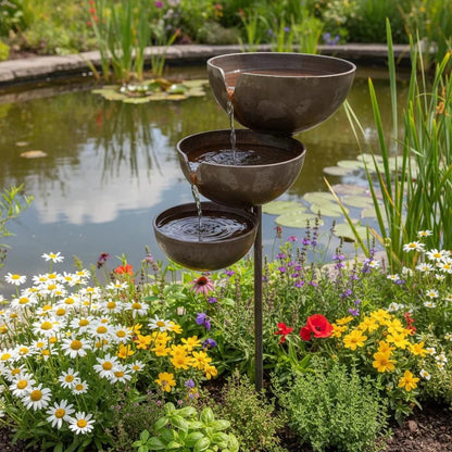 🔥Bring Life Back To Your Garden – Peaceful Cascading Rain Catcher Bird Bath For Welcoming Garden Wildlife🌿🐦