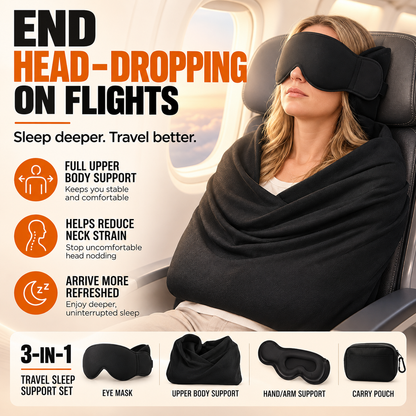 ✈️ 3-in-1 Travel Sleep Support System – Head Support, Eye Mask & Arm Rest