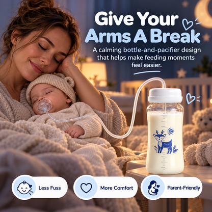 🍼💙✨ Cute Deer Baby Feeding Bottle & Connected Pacifier Set 🦌👶💕 Flexible Tube Design, Clear Milk Bottle, Baby Feeding Essential 🎀🍼 (Blue & Pink) ✨💗