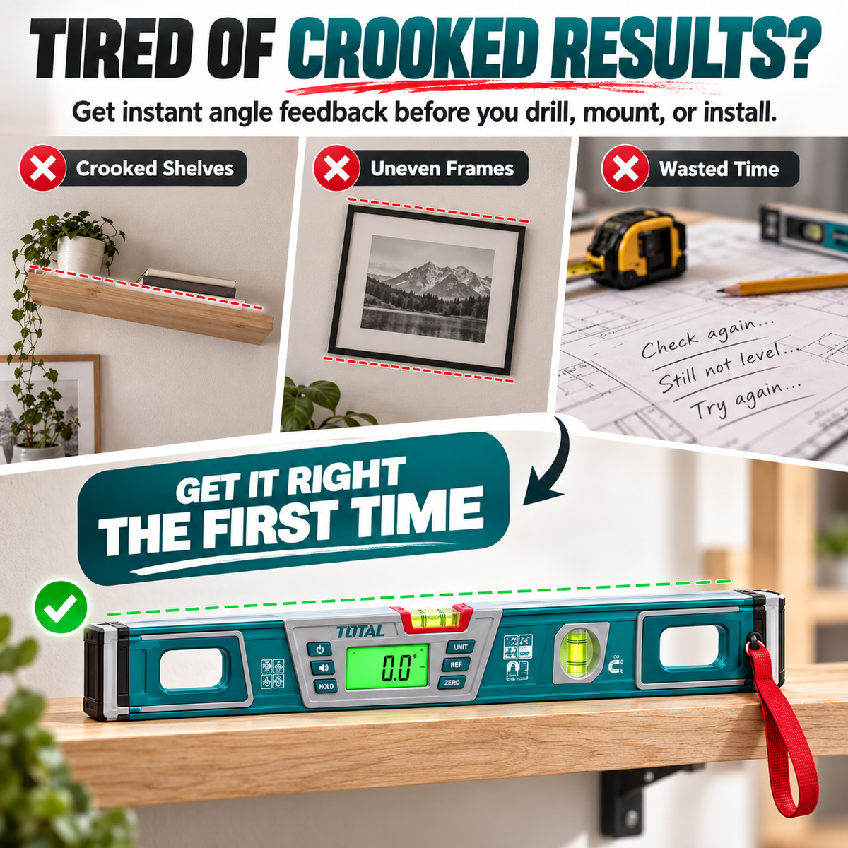 Digital Angle Level with Backlit LCD – Electronic Spirit Level for DIY & Home Renovation