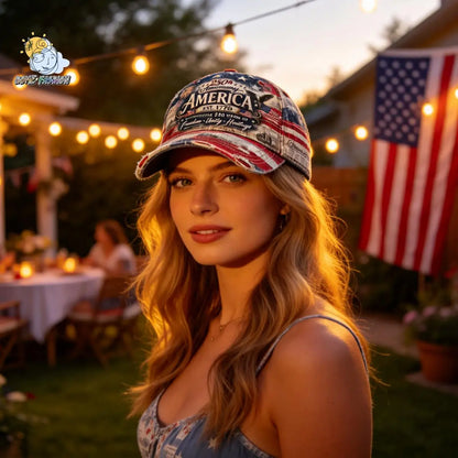 250th Anniversary Baseball Cap Distressed American Flag Print Sun Hat