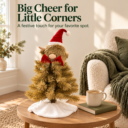 🎄🐮✨ Highland Cow Christmas Tree Decoration 🎅❤️🌟 Cozy Rustic Holiday Tabletop Decor with Santa Hat & Red Bow 🎁❄️🏡