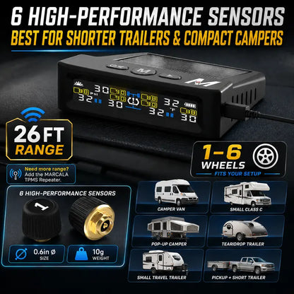 🚐 Trailer Tire Pressure Monitoring System with 4 Sensors | Solar & USB Rechargeable RV TPMS