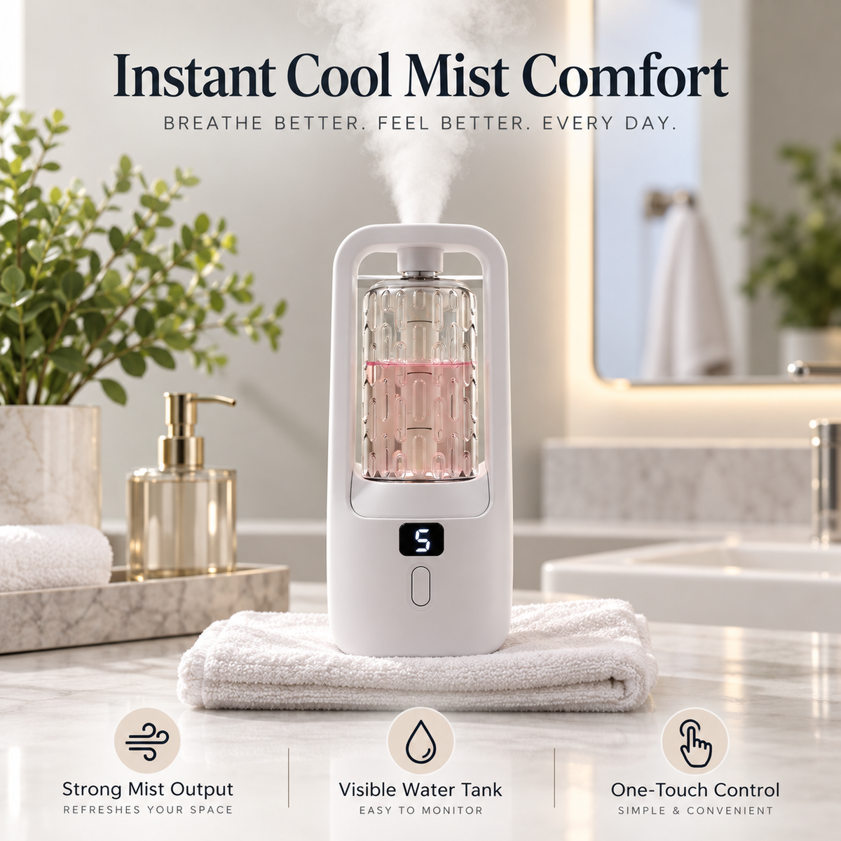 Compact automatic aroma mist diffuser producing visible mist