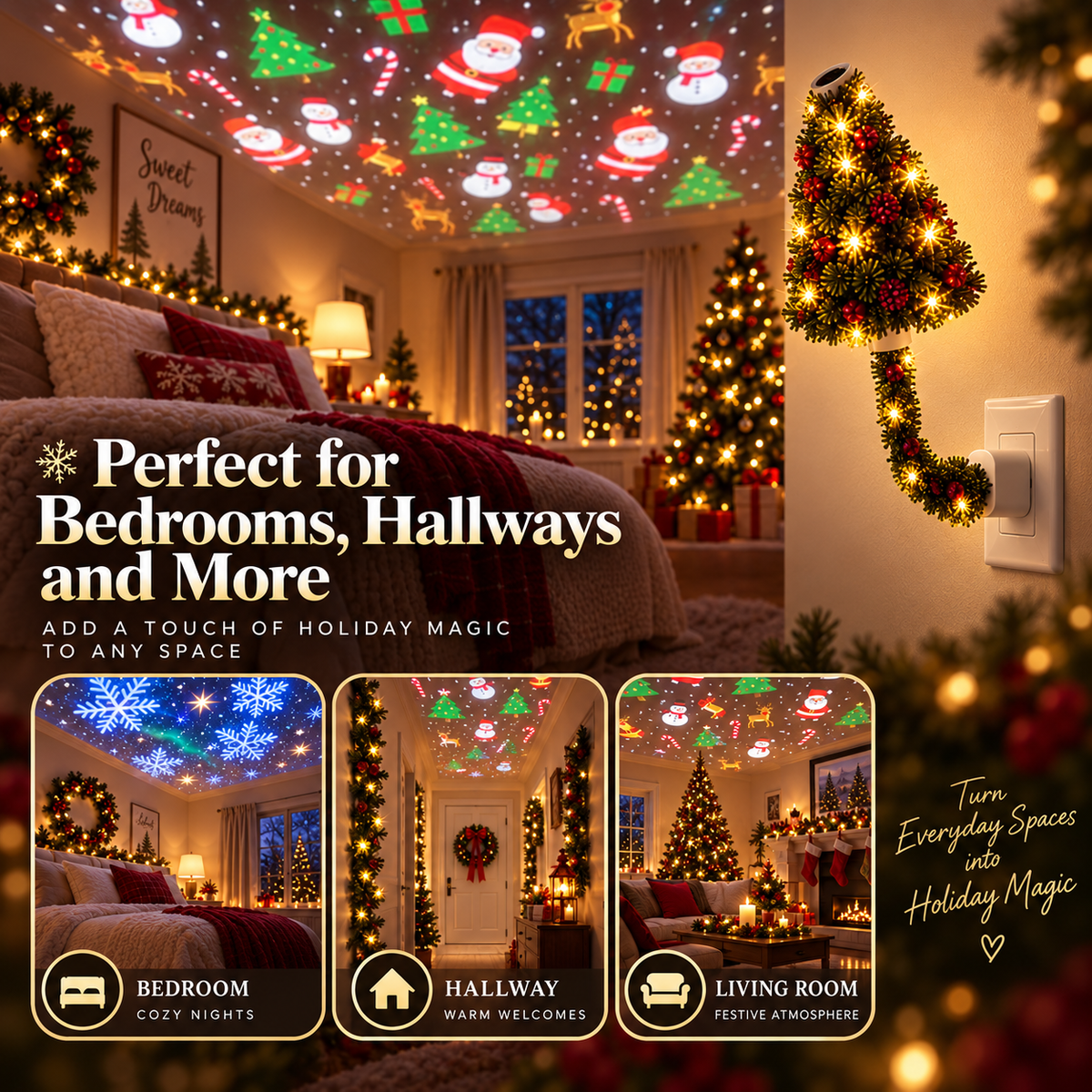 🎄 Plug-In Christmas Tree Projector Night Light – Festive Ceiling & Wall Holiday Display