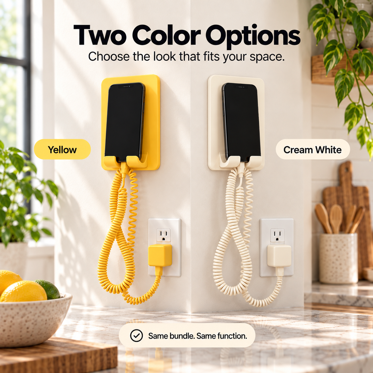 Retro Wall-Mounted Phone Perch Bundle – 6 ft+ Coiled USB-C Charging Station