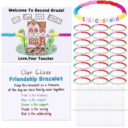 🏫 Back to School Friendship Bracelets Set🧒 -Include Our Class Is a Family Greeting Card and  Bracelet with Bags Gift