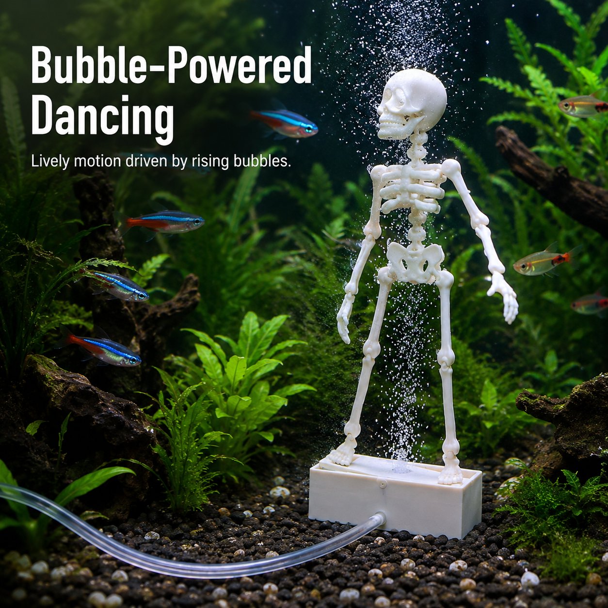 Dancing Skeleton Bubble Aquarium Ornament 🦴💨