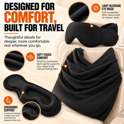 ✈️ 3-in-1 Travel Sleep Support System – Head Support, Eye Mask & Arm Rest