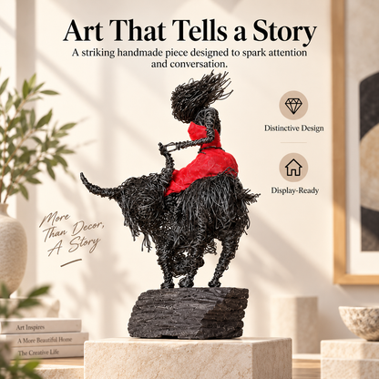 Handmade Wire Art Sculptures – Expressive Red-Accent Figurines for Home & Office