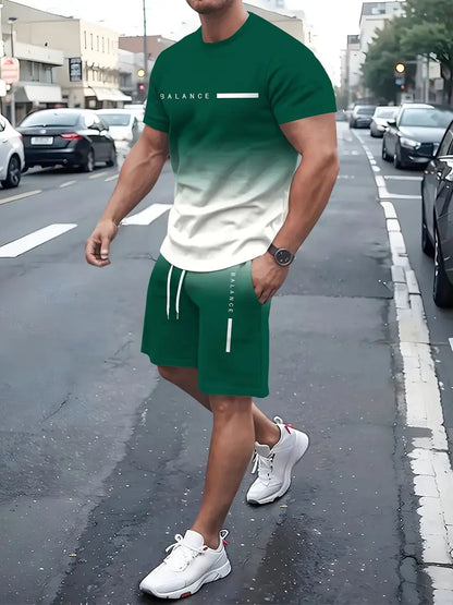 🎁Father’s Day Sale - 🔥 Men’s Gradient Short Sleeve Tracksuit 2-Piece Set