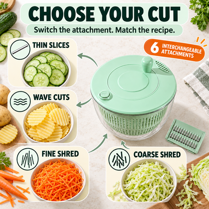 🌀8-in-1 Manual Vegetable Slicer & Salad Spinner – 6-Blade Kitchen Prep Set🥗