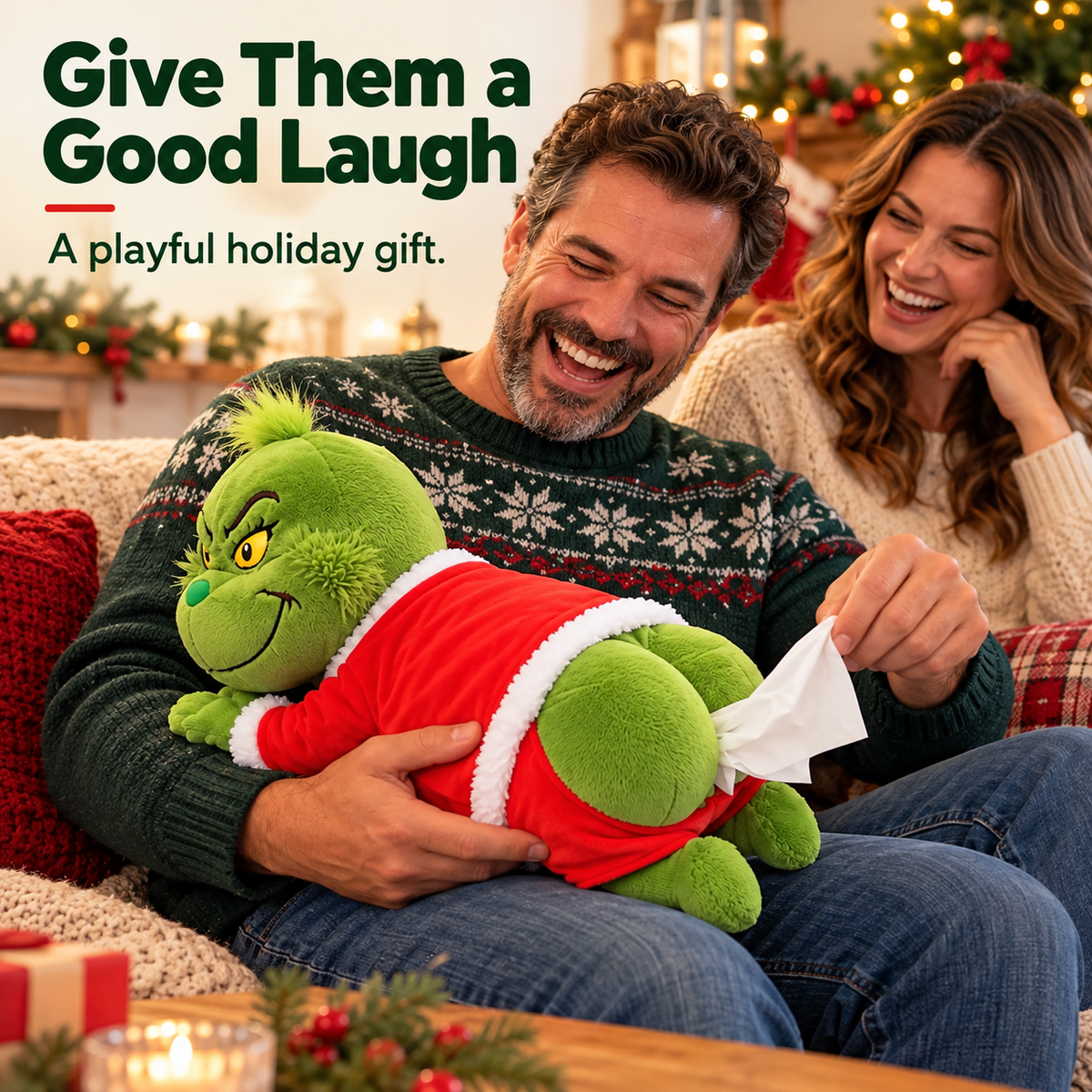 Green Christmas Plush Tissue Box Cover - product image 4