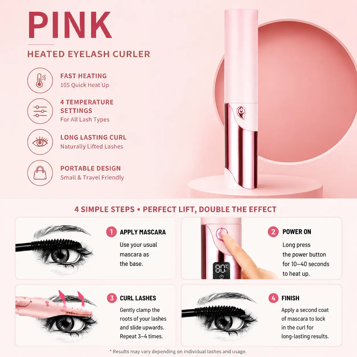 USB Heated Eyelash Curler | Fast Heat, Long-Lasting Natural Curl with LED Temperature Display & Anti-Scald Design