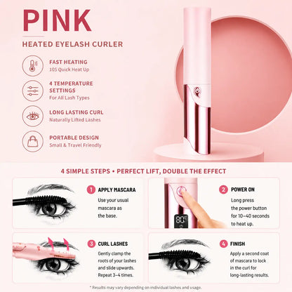 USB Heated Eyelash Curler | Fast Heat, Long-Lasting Natural Curl with LED Temperature Display & Anti-Scald Design