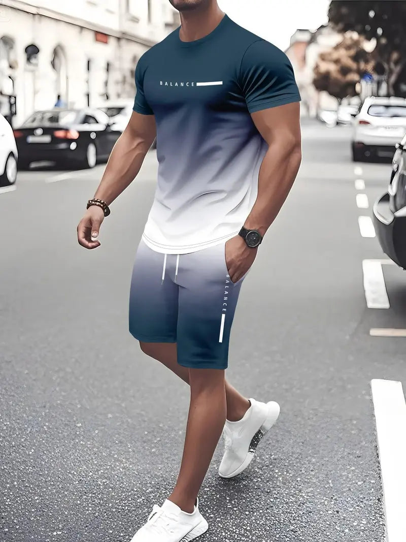 🎁Father’s Day Sale - 🔥 Men’s Gradient Short Sleeve Tracksuit 2-Piece Set