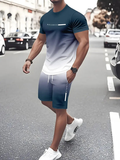 🎁Father’s Day Sale - 🔥 Men’s Gradient Short Sleeve Tracksuit 2-Piece Set